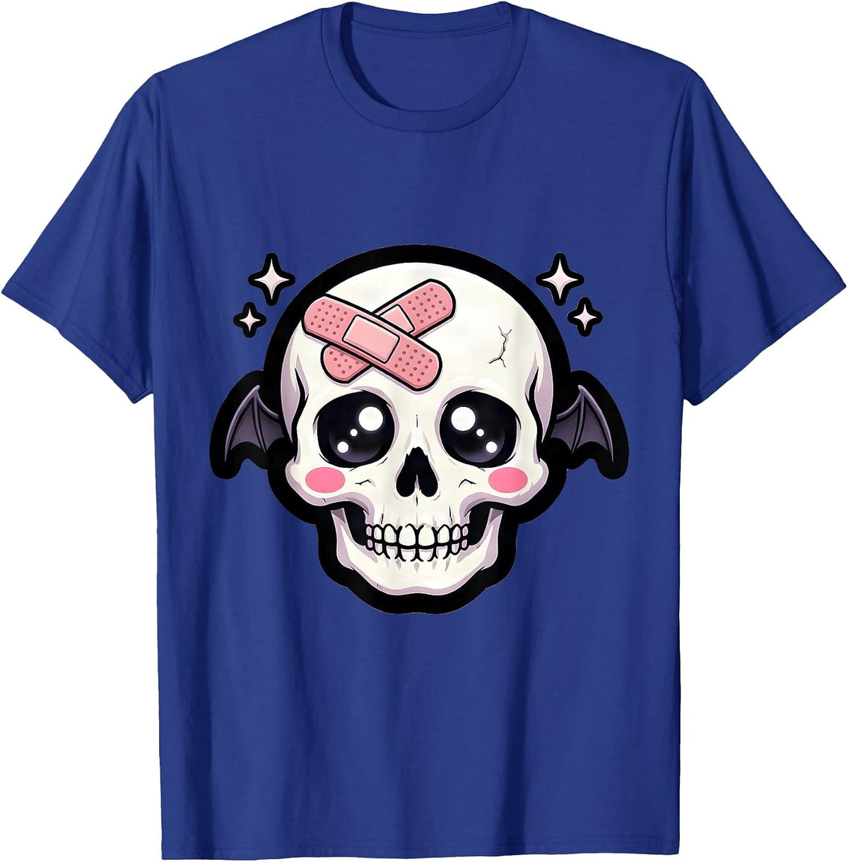 Smiling Skull with Band-Aid Graphic Tee T-Shirt - Royal Blue