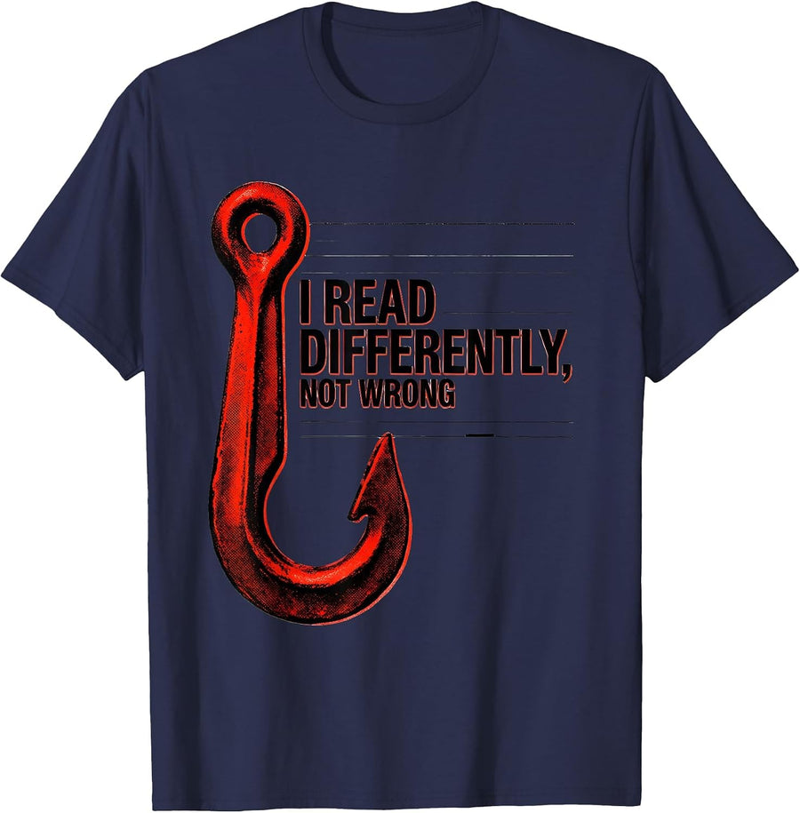 I Read Differently, Not Wrong Risograph Dyslexia Awareness T-Shirt - Navy Blue