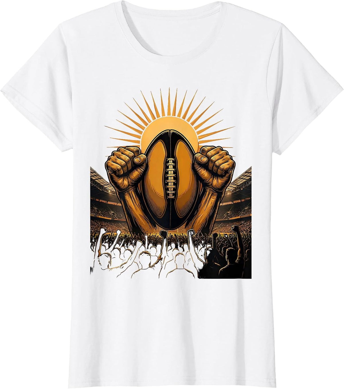 Rugby Crowd Silhouette Dusk Stadium Graphic T-Shirt - White