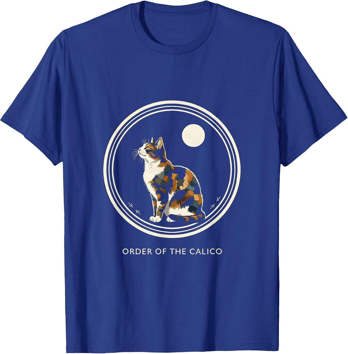 Men's Order Of The Calico Funny Calico Cat Howling At Moon Retro T-Shirt - Royal Blue