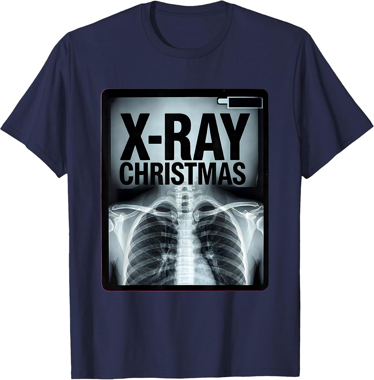 Men's X-Ray Christmas Funny Radiology Tech Skeleton Humor T-Shirt - Navy Blue