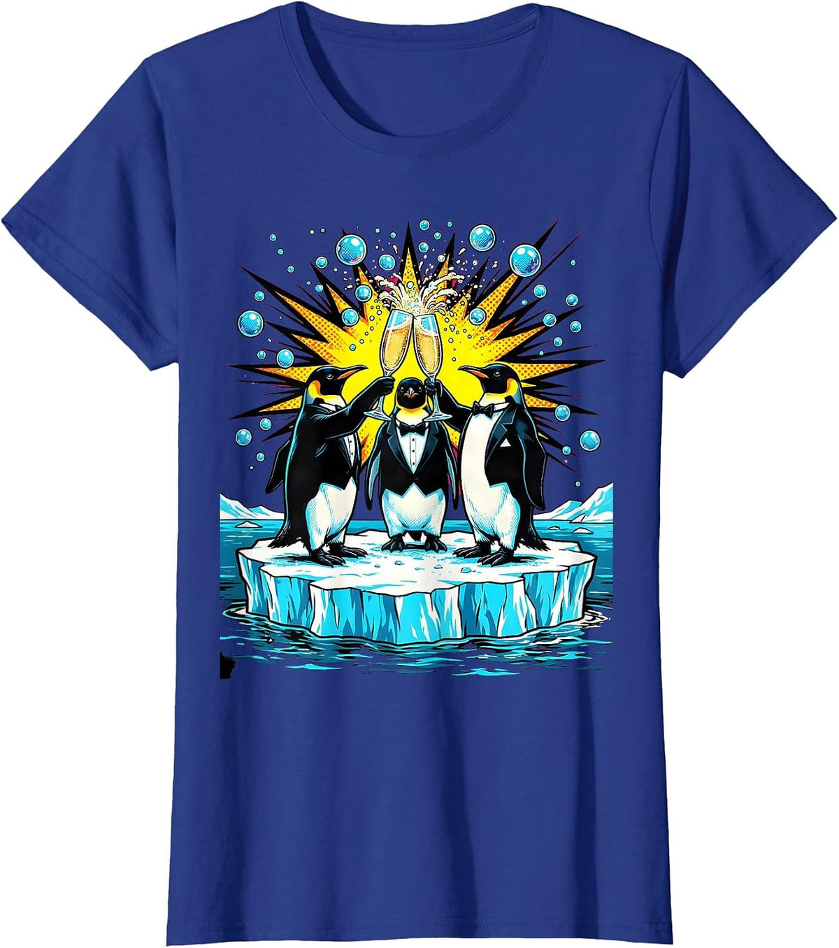 Women's Birthday Squad Penguin Celebration Iceberg Design T-Shirt - Royal Blue