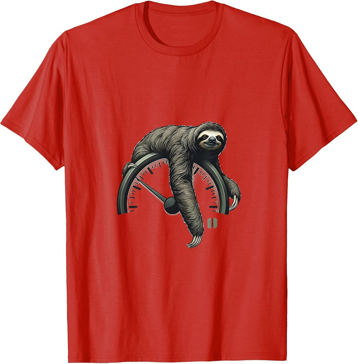 Men's Calm Sloth Speedometer Minimalist Funny Gift T-Shirt - Red