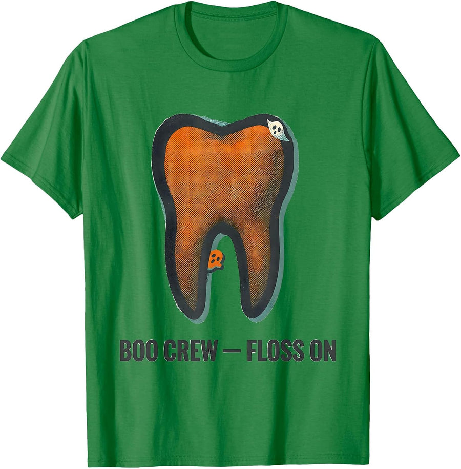 Men's Boo Crew Floss On Funny Dental Squad Halloween Costume Humor T-Shirt - Kelly Green