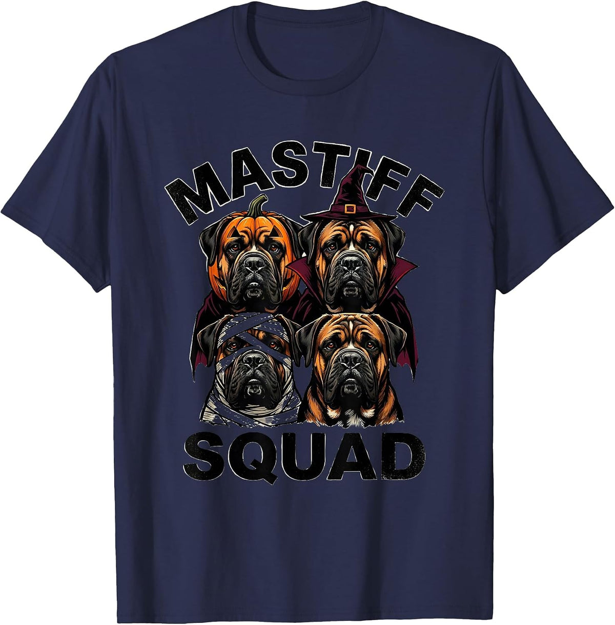 Mastiff Squad Stencil Halloween Dog Breed Squad Costume T-Shirt - Navy Blue