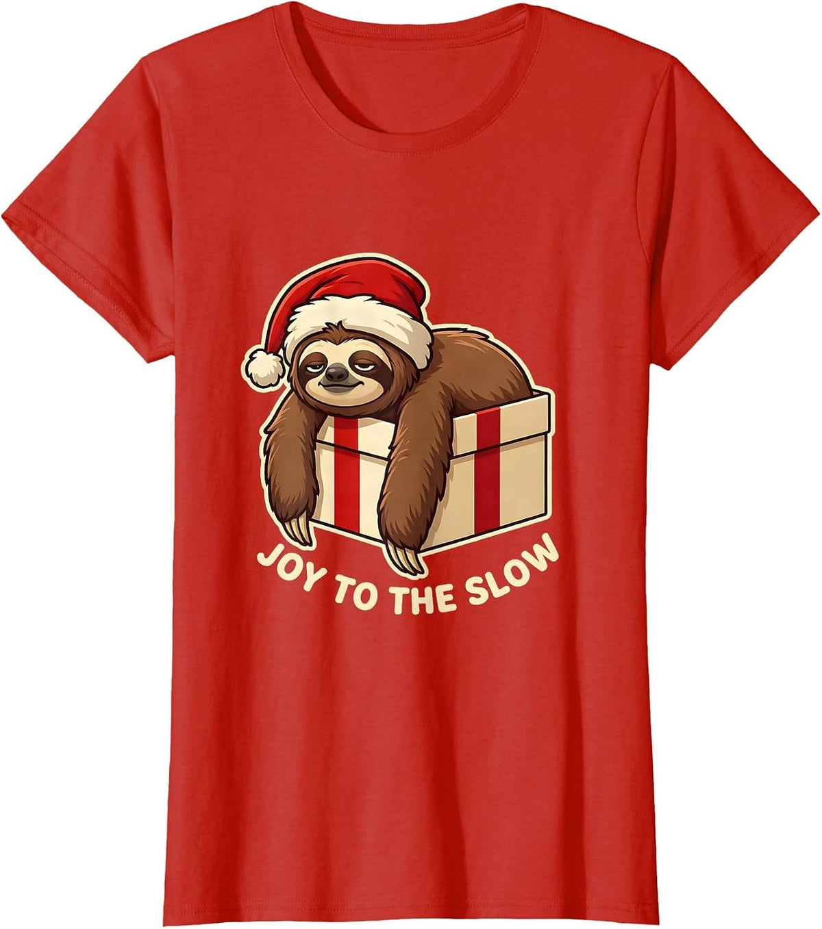Women's Joy To The Slow Funny Sloth Lover Ugly Sweater Christmas T-Shirt - Red