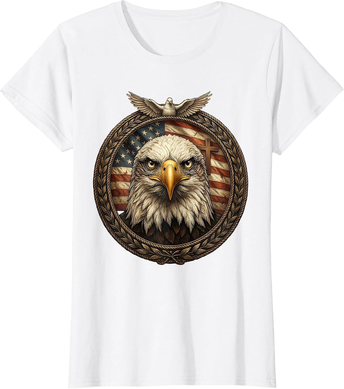 Bald Eagle Bold Portrait USA Patriotic Design T-Shirt - White