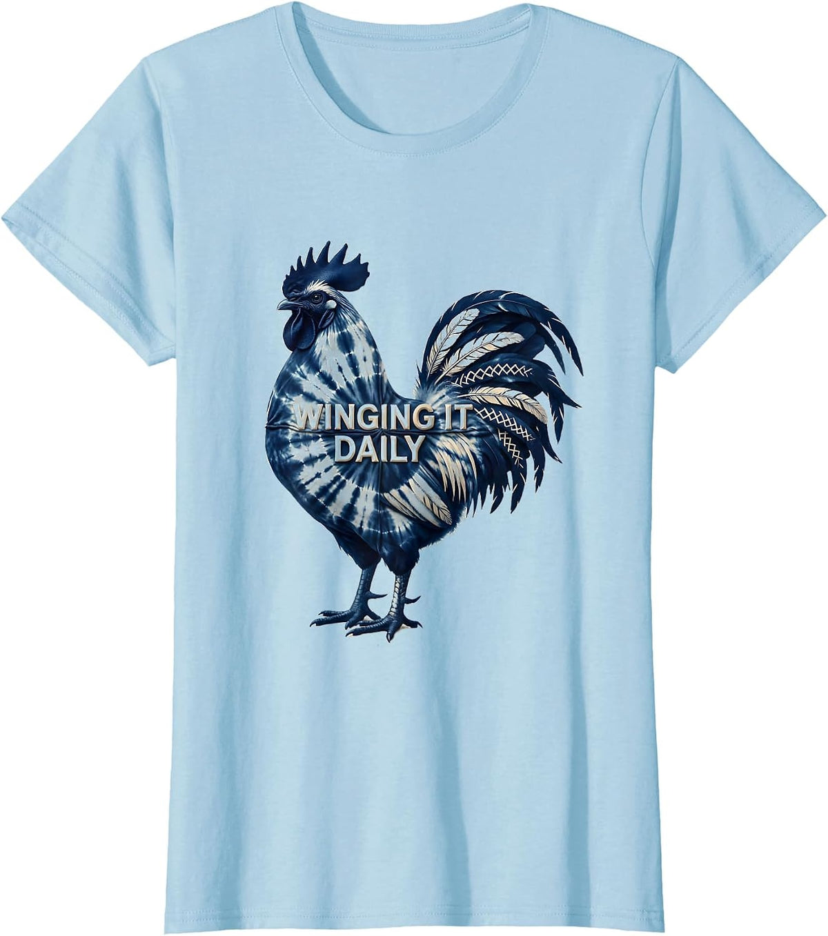 Winging It Daily Funny Chicken Design T-Shirt - Baby Blue