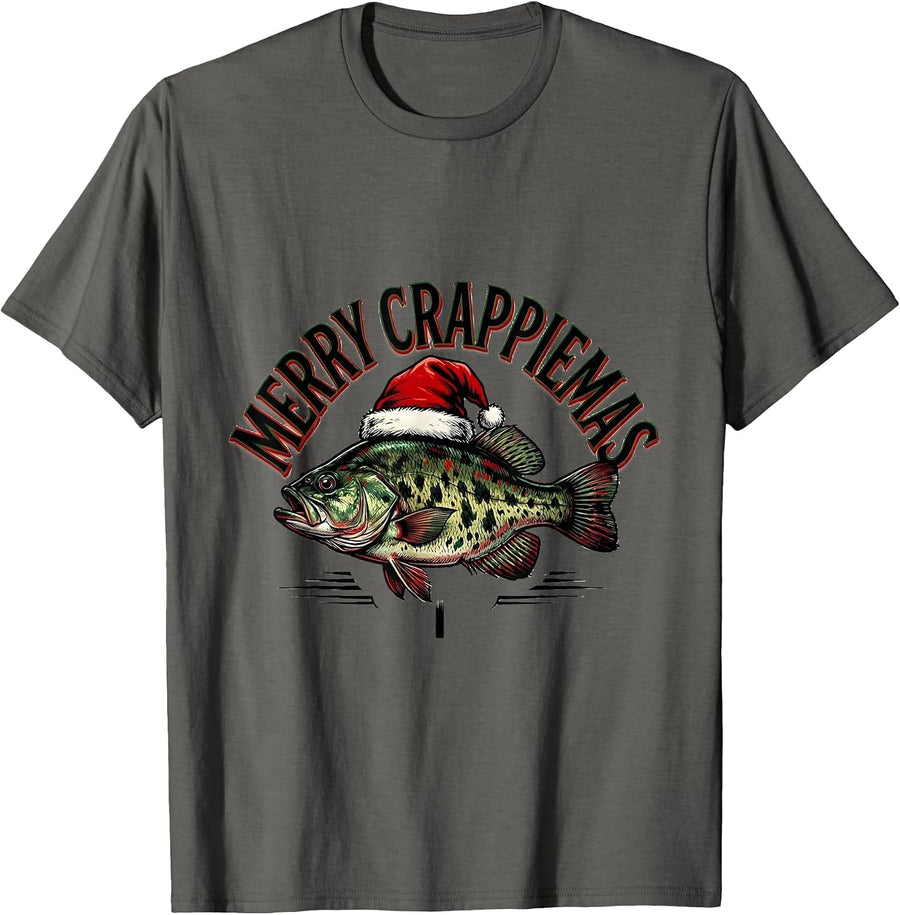Merry Crappiemas Sign Painter Showcard Funny Fishing T-Shirt - Asphalt Grey