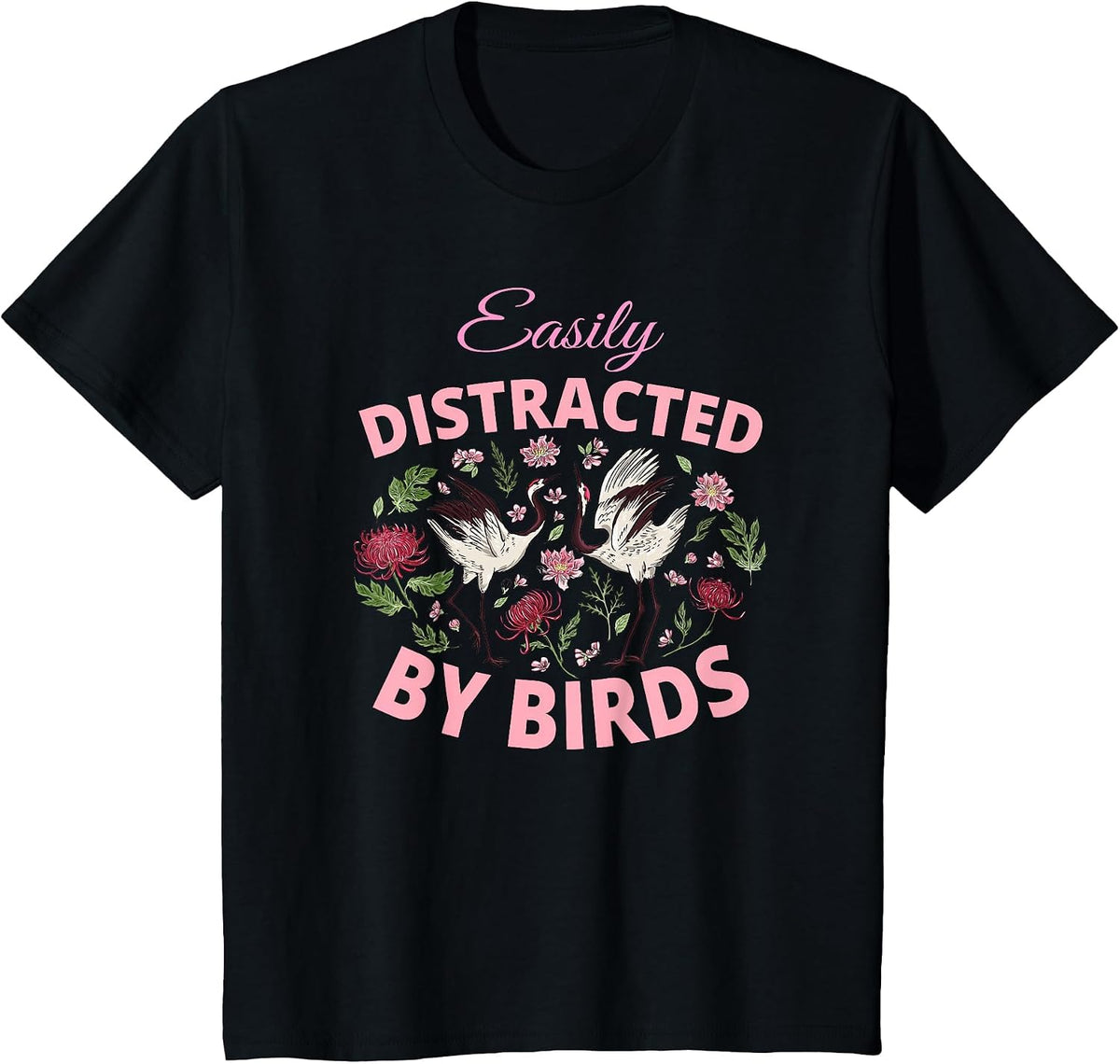 Bird Watching Binoculars Bird Species Distracted Flowers T-Shirt - Black