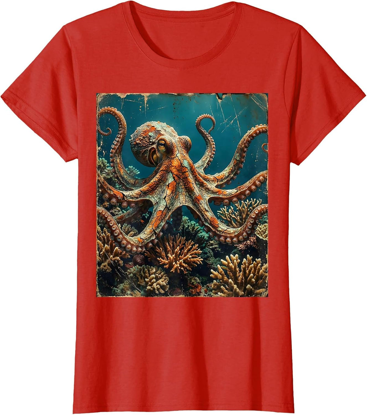 Women's Octopus Camo Coral Reef Camouflage Design T-Shirt - Red