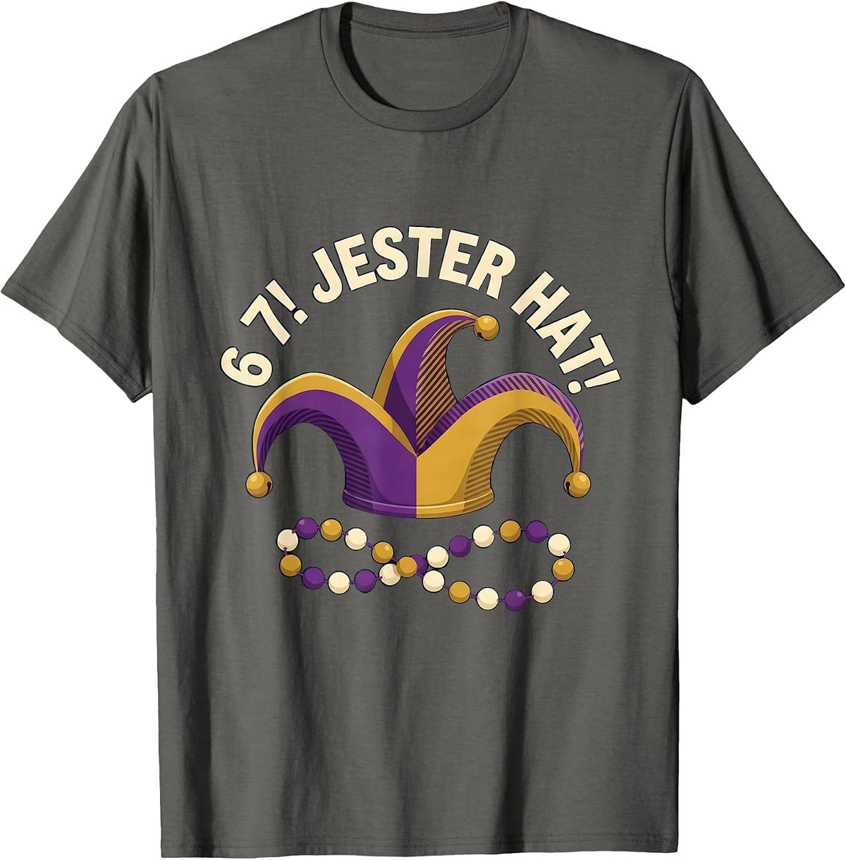 6 7! Jester Hat Mardi Gras Carnival Meme Kids Humor T-Shirt - Asphalt Grey