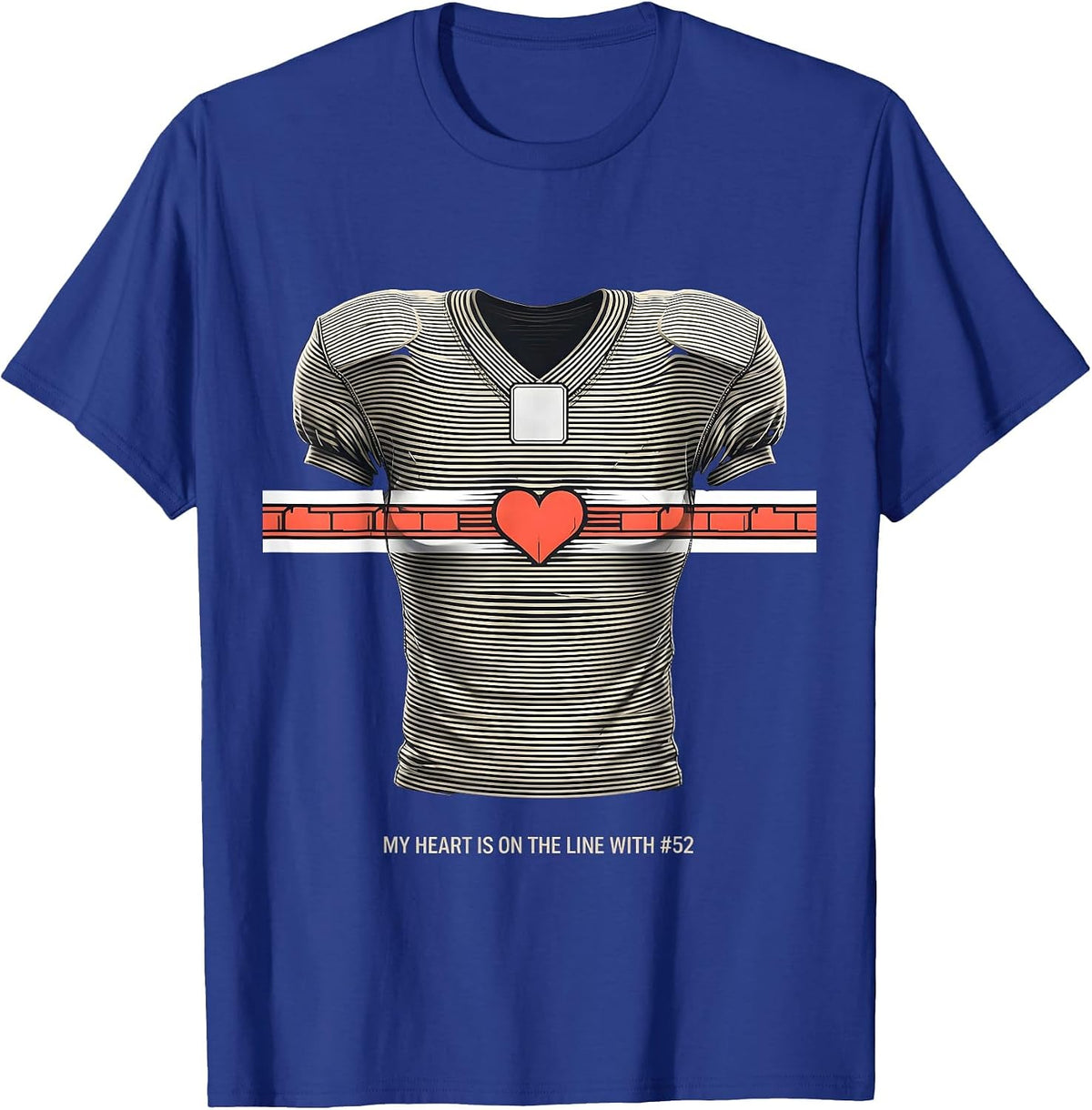 Men's My Heart Is On The Line With #52 Football Mom Jersey Number T-Shirt - Royal Blue
