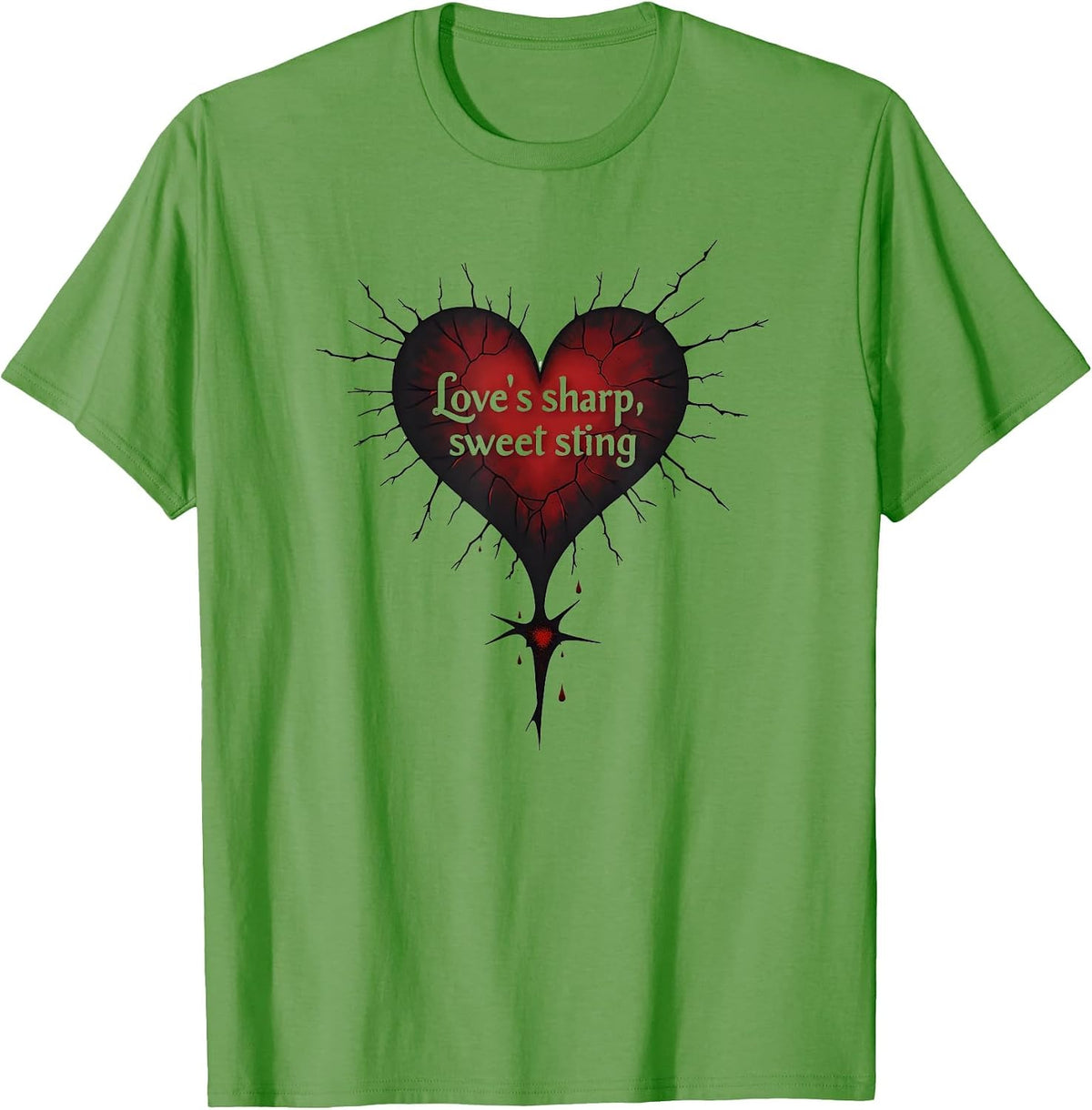 Love's Sharp Sweet Sting Romantic Gothic Design T-Shirt - Grass Green