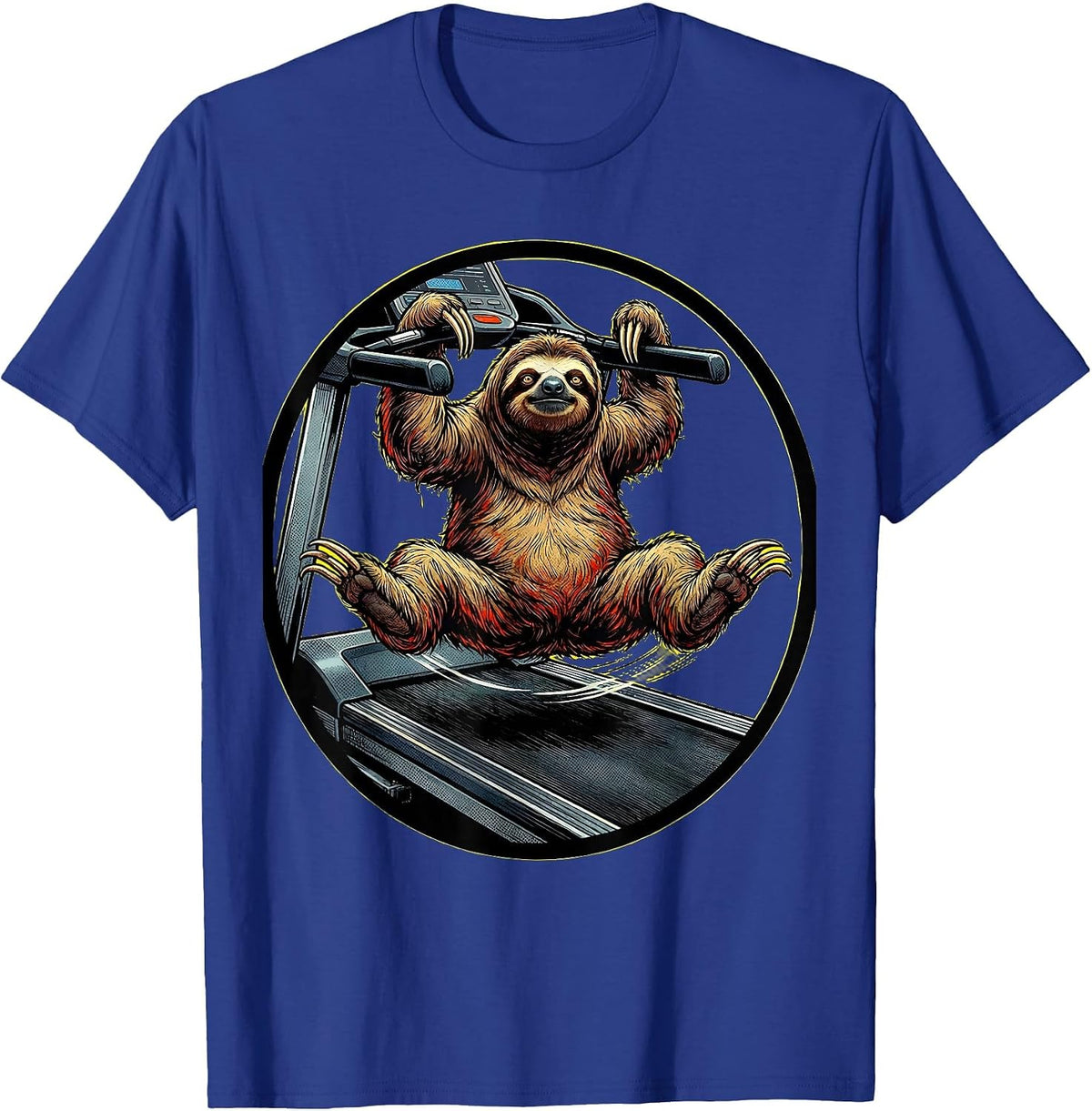 Funny Sloth Hanging On Treadmill Humor Graphic T-Shirt - Royal Blue