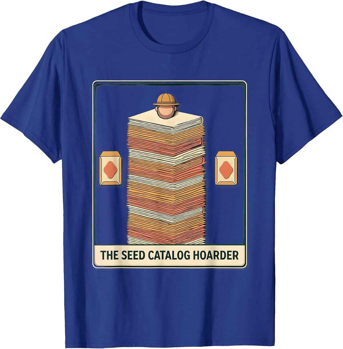 The Seed Catalog Hoarder Paper Cutout Gardener Humor T-Shirt - Royal Blue