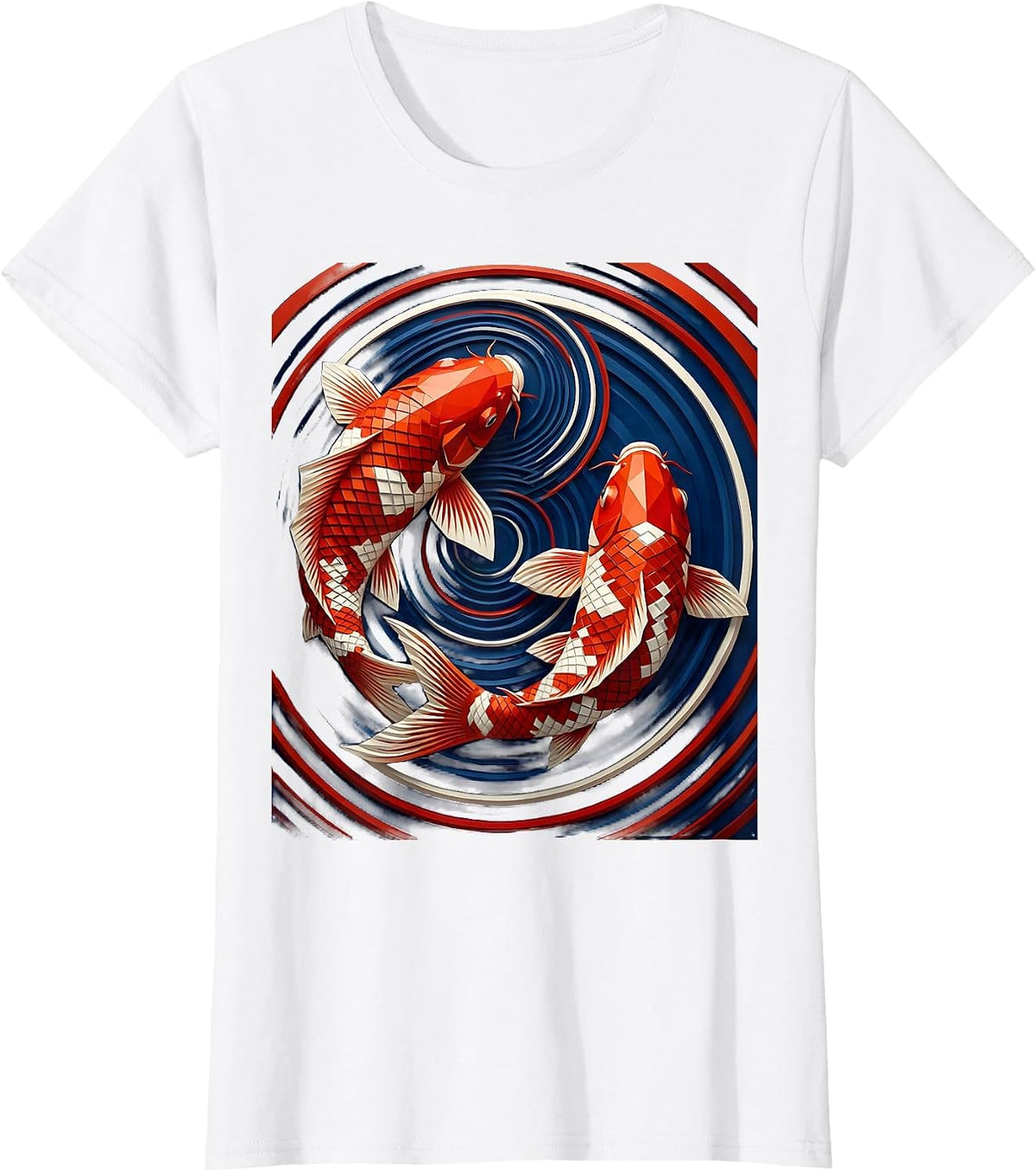 Koi Fish Luminous Swirling Water Illustration T-Shirt - White
