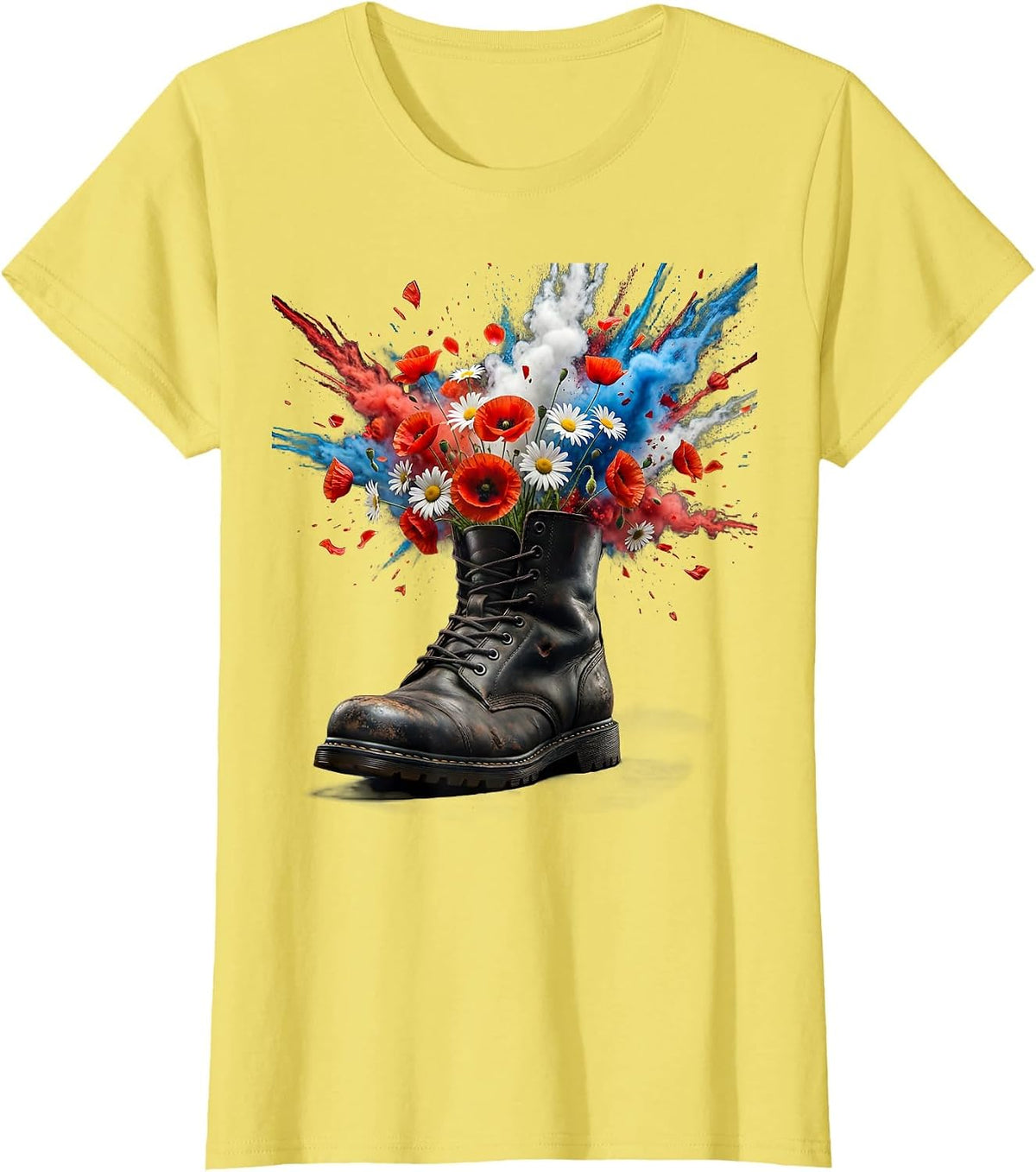Patriotic Combat Boot Wildflower Graphic T-Shirt - Lemon Yellow