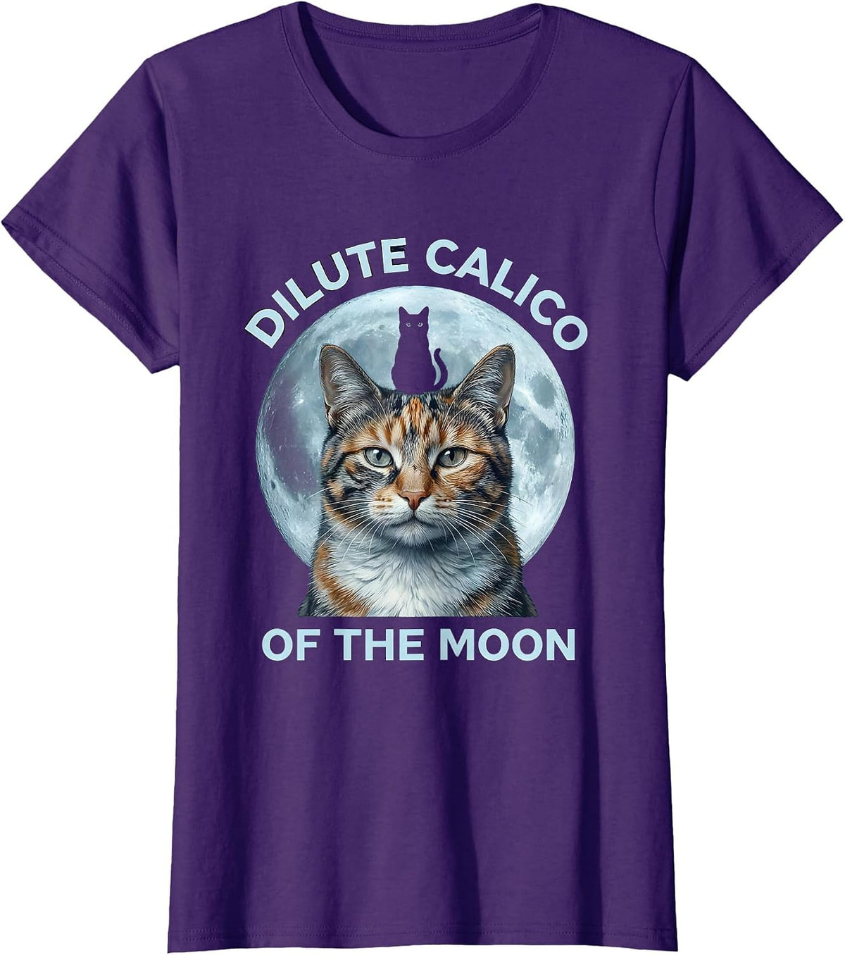 Women's Dilute Calico Of The Moon Retro Cat Lover Humor T-Shirt - Purple