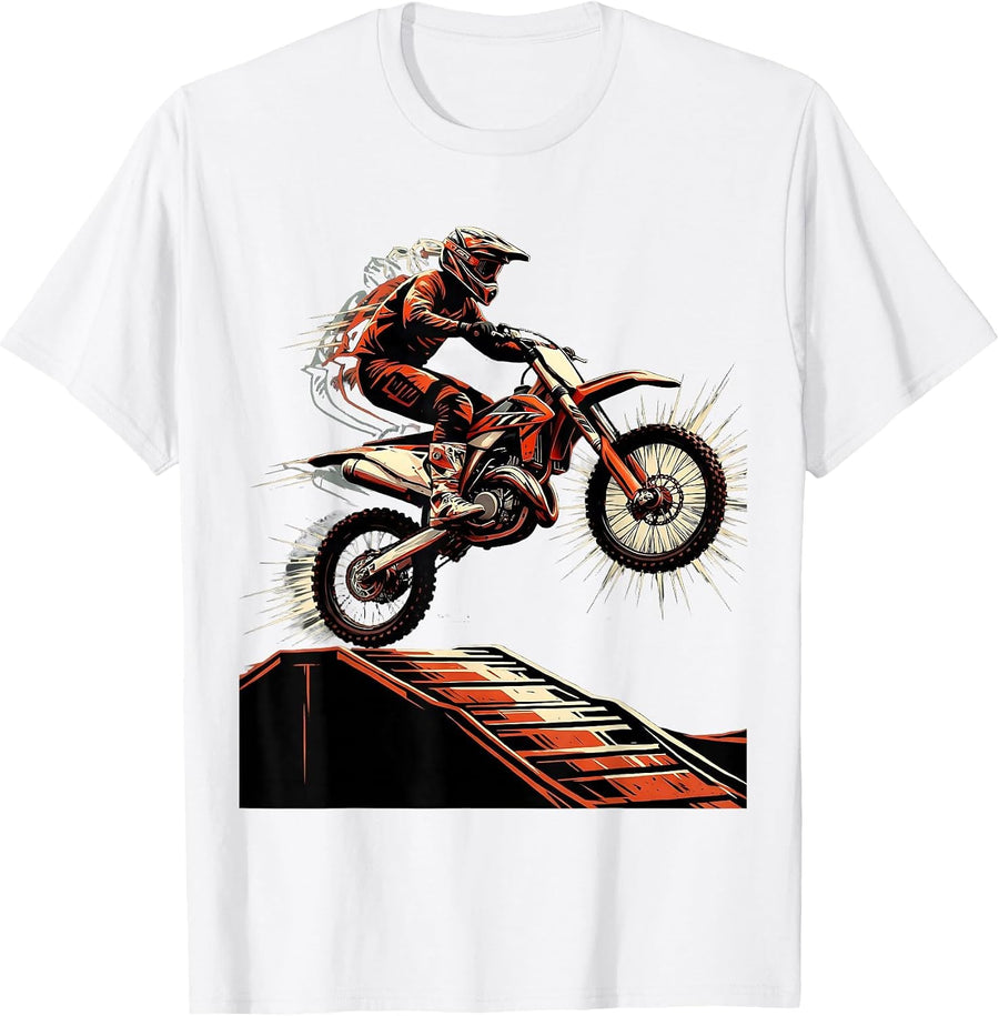 Men's Motocross Rider Helmeted Bike Action Futurist Dynamism T-Shirt - White