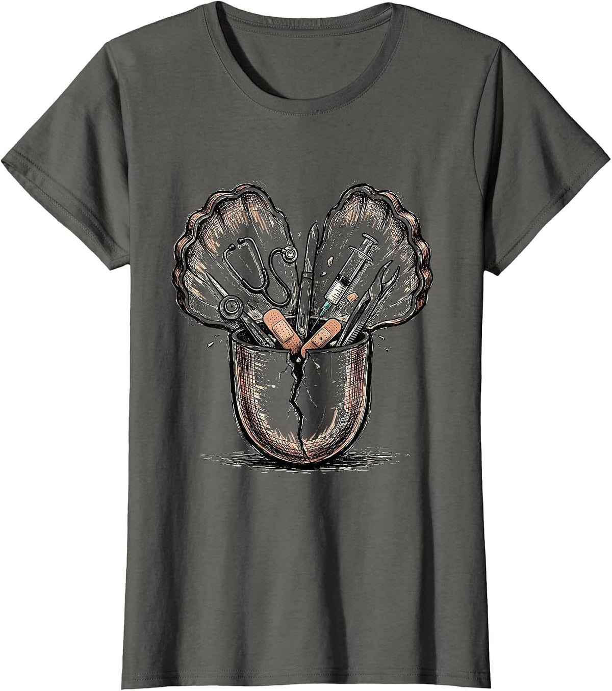 Women's Medical Assistant Pill Capsule Tools Graphic T-Shirt - Asphalt Grey