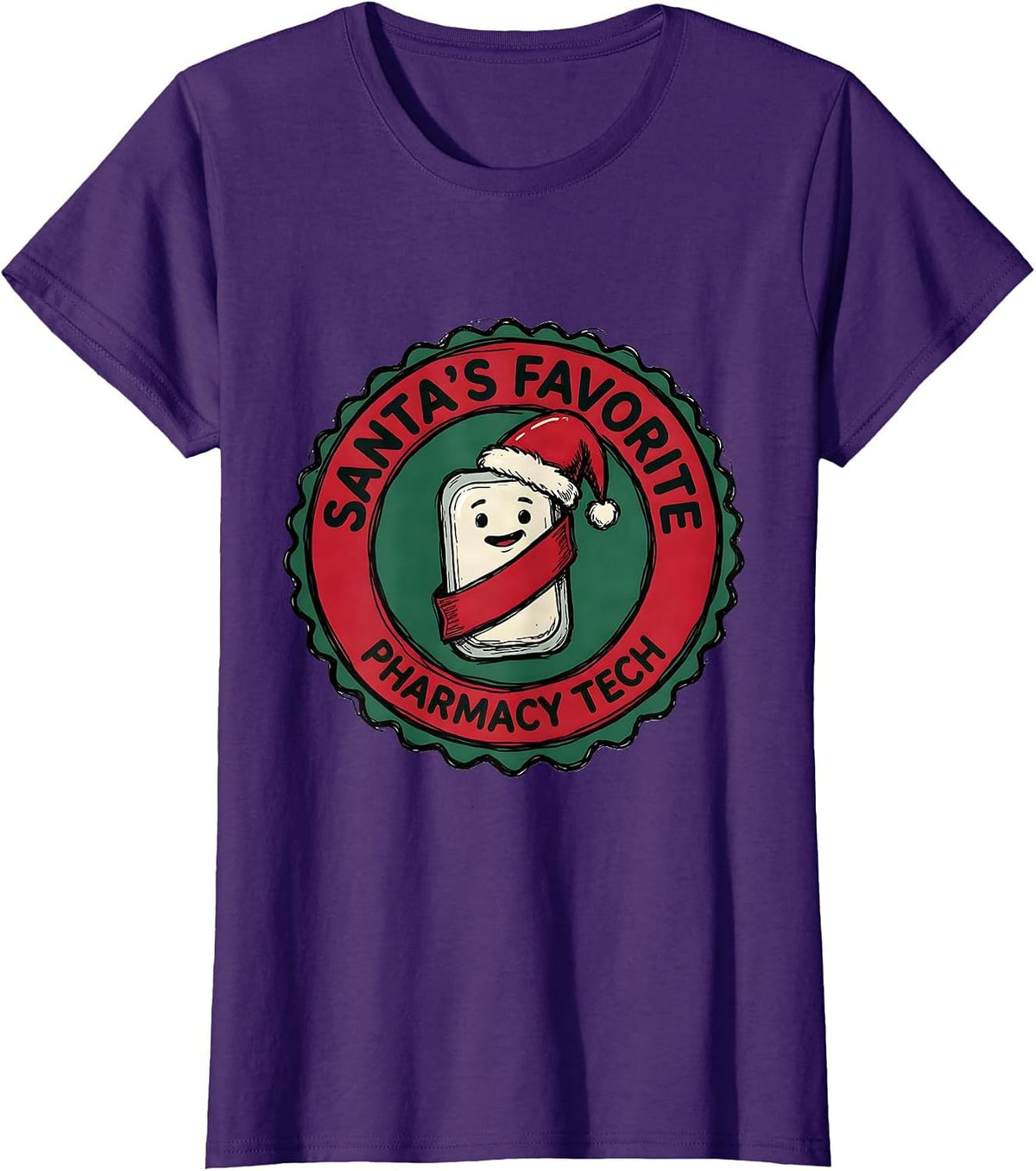 Women's Santa's Favorite Pharmacy Tech Funny Pharmacist Tech T-Shirt - Purple