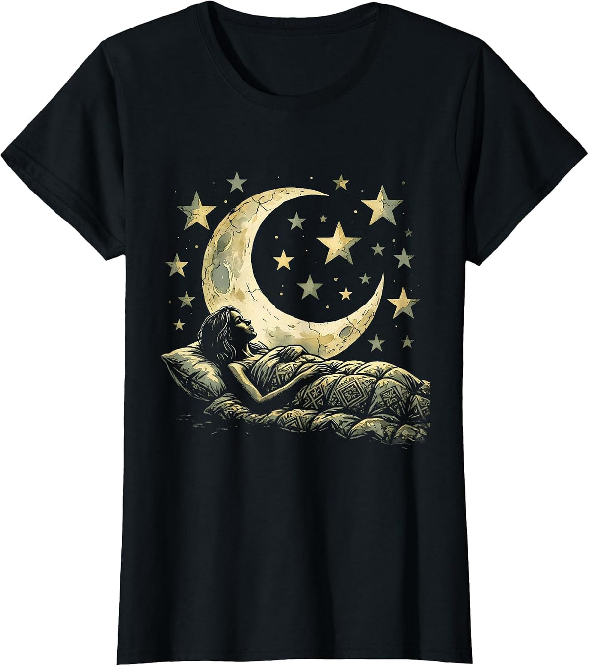 Stargazing Camping Night Sky Illustration T-Shirt - Black