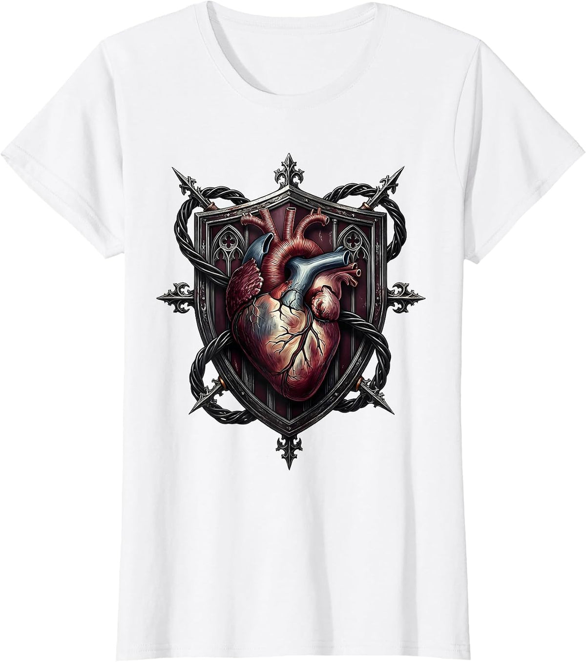 Grunge Human Heart Tangled in Electrical Wire T-Shirt - White