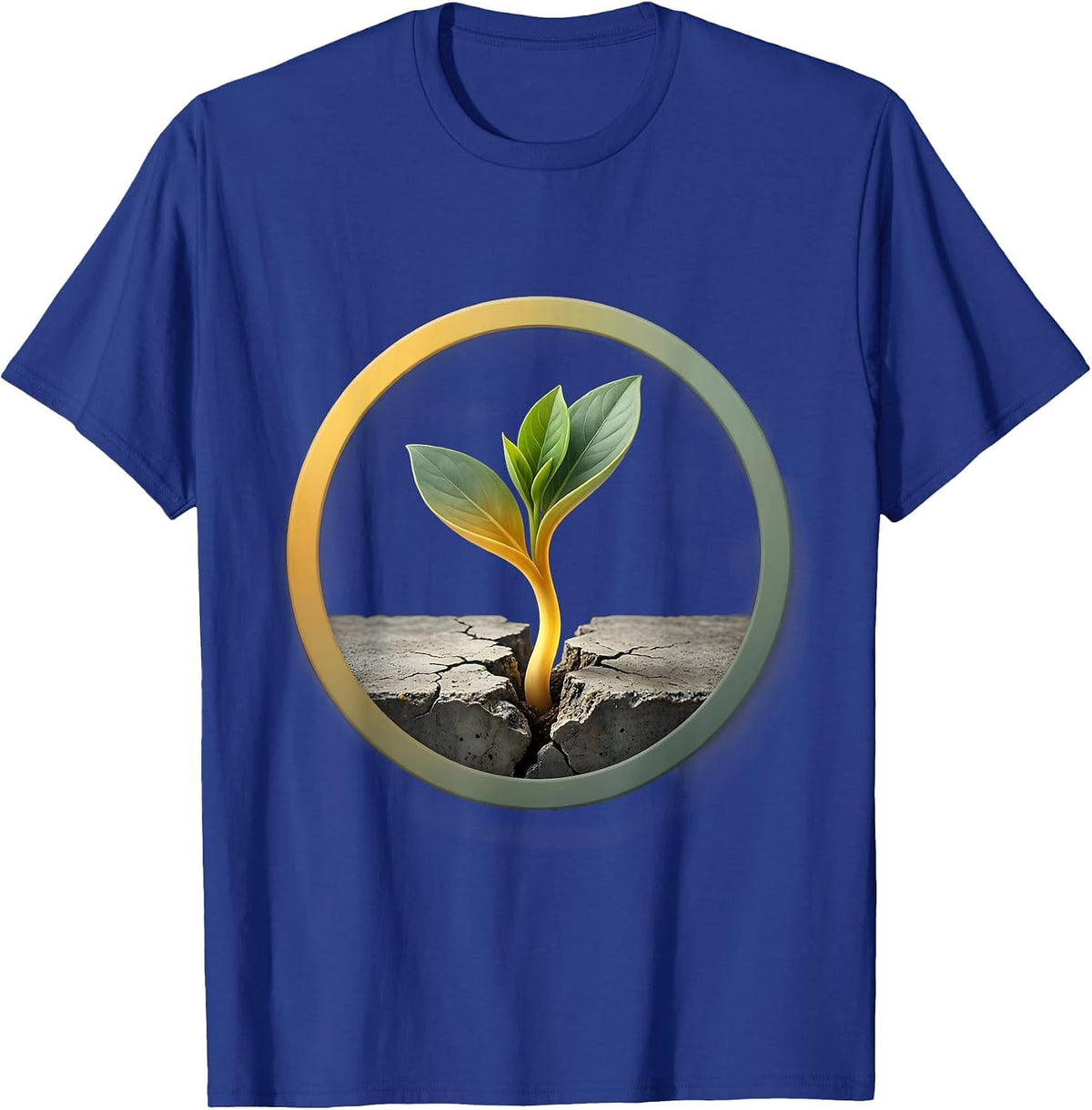 Small Plant Breaking Through Cracked Concrete T-Shirt - Royal Blue