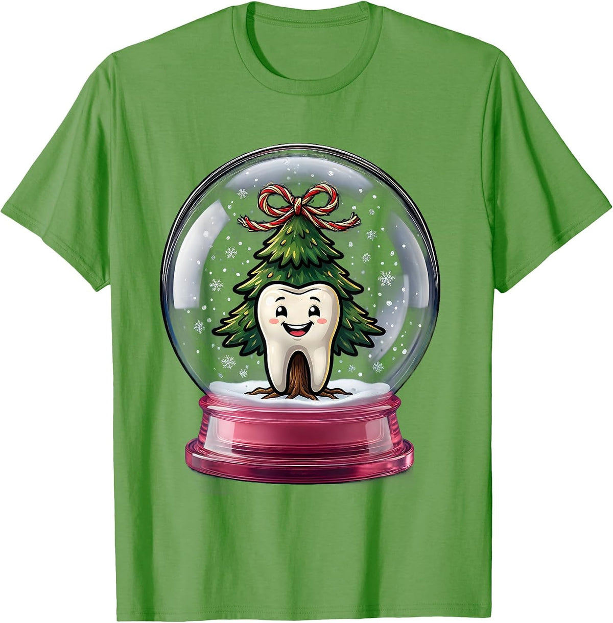 Men's Oversized Retainer Snow Globe Cartoon Dentist Christmas T-Shirt - Grass Green