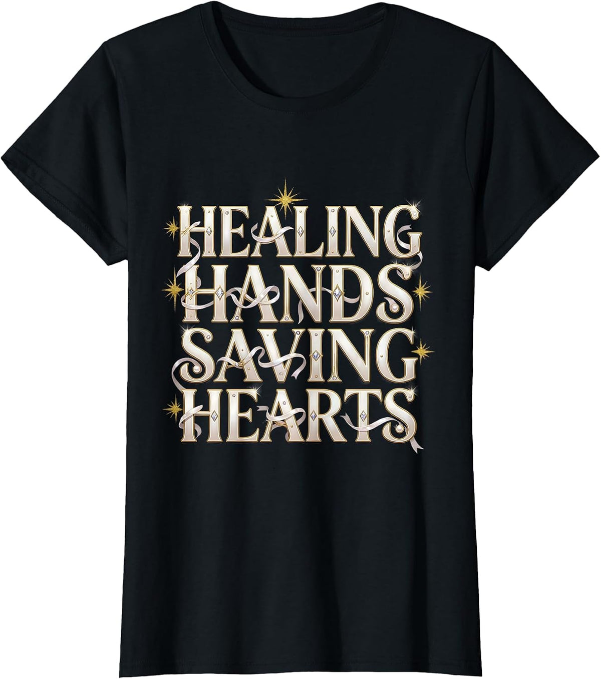 Healing Hands Saving Hearts Nurse Design T-Shirt - Black