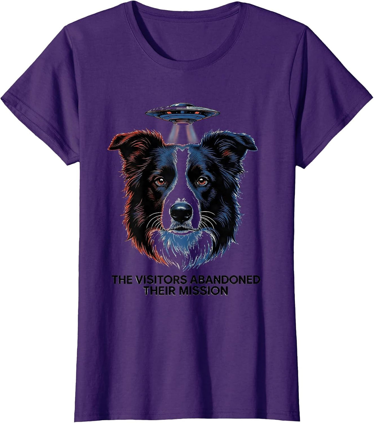 Women's The Visitors Abandoned Their Mission Retro Futurist Border T-Shirt - Purple