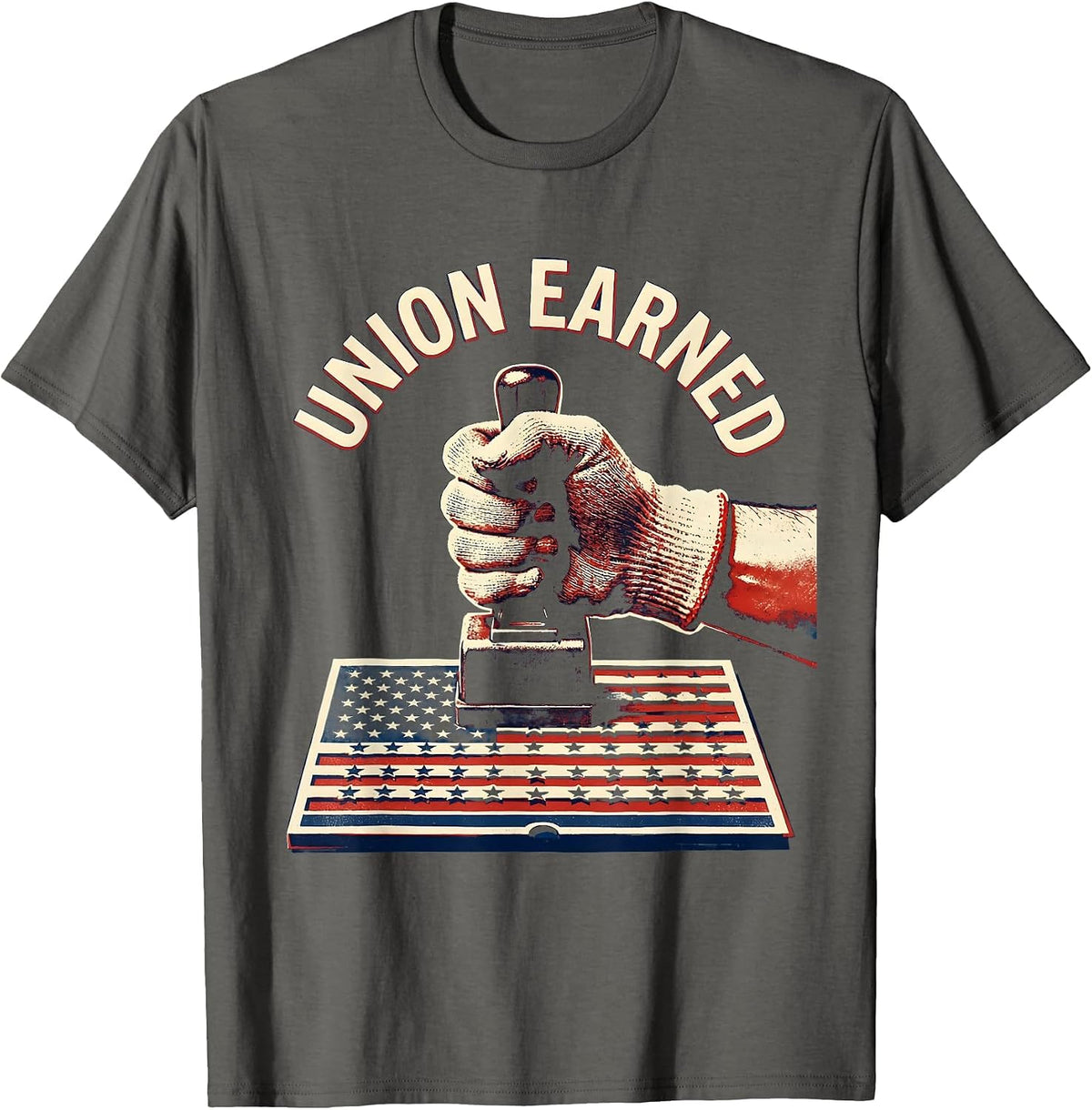 Men's Union Earned Patriotic Labor Day Union Worker Pride T-Shirt - Asphalt Grey
