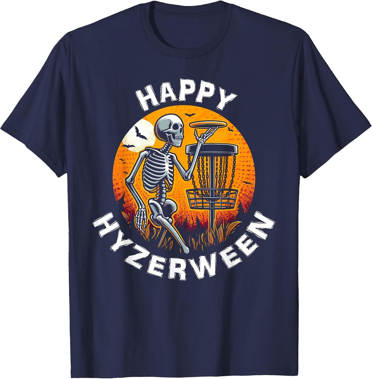Disc Golf Halloween Disc Golfer Skeleton Hyzerween Item T-Shirt - Navy Blue