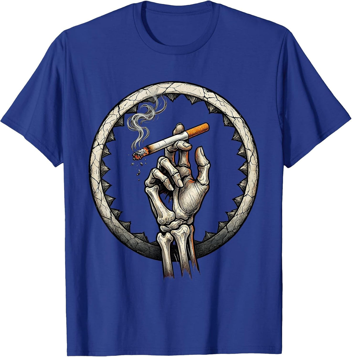 Grunge Skeletal Fingers Burning Cigarette Art T-Shirt - Royal Blue