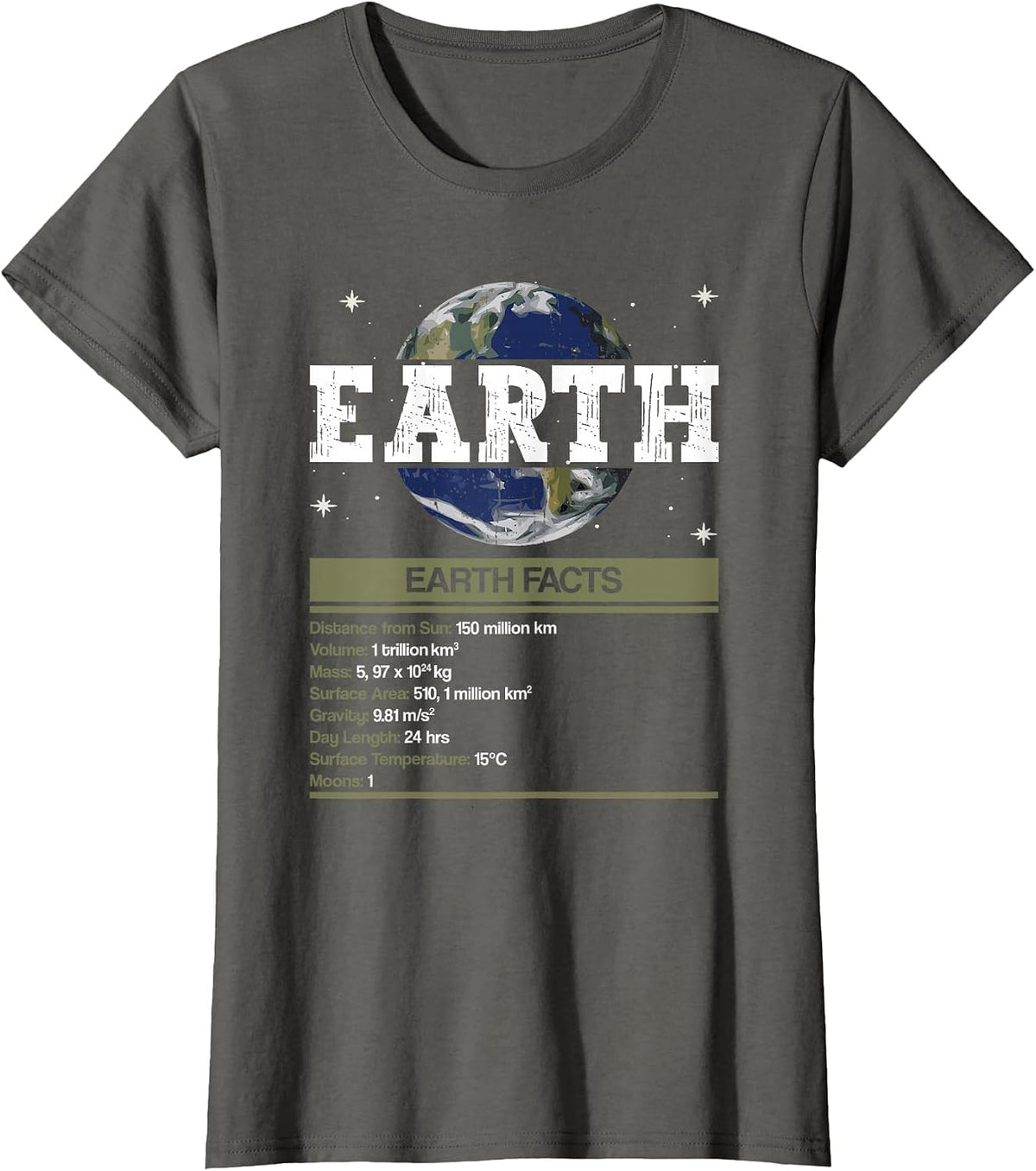 Earth Facts - Earth Planet Space Lover T-Shirt - Asphalt Grey