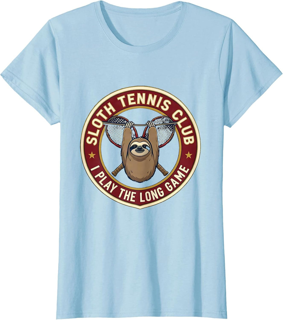 Women's SLOTH TENNIS CLUB I PLAY THE LONG GAME Funny Sloth Lover T-Shirt - Baby Blue