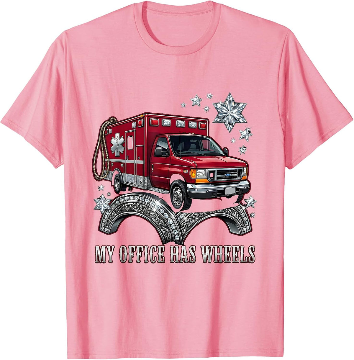 Men's My Office Has Wheels EMT Graphic Design T-Shirt - Pink
