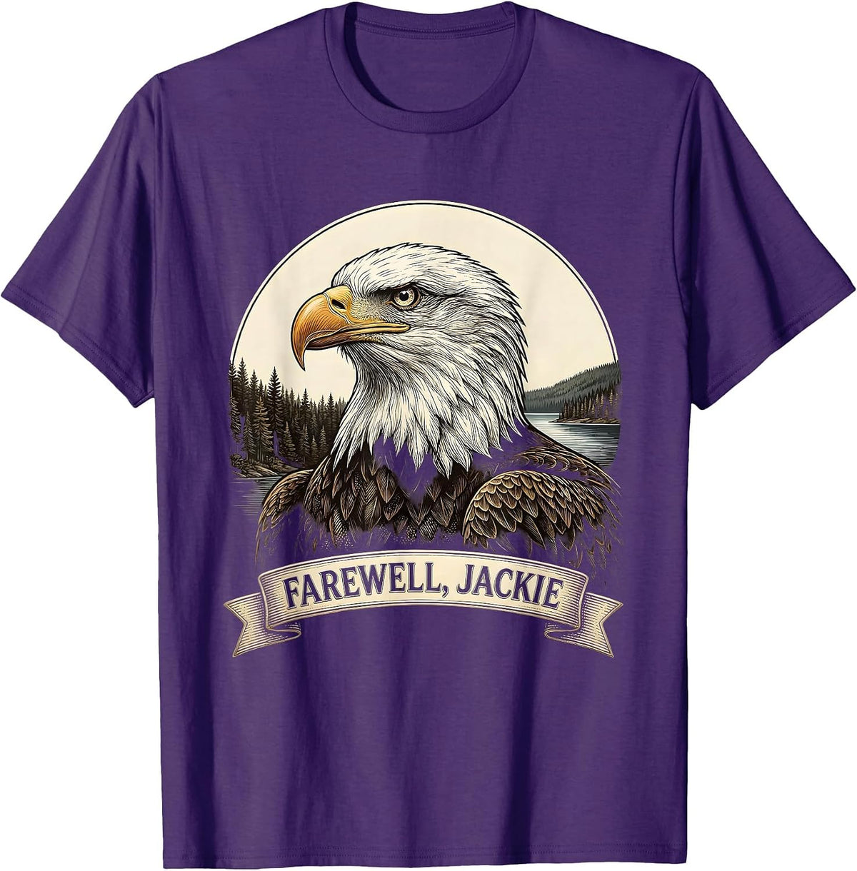 Men's Farewell, Jackie Bald Eagle Memorial Tribute Crosshatch T-Shirt - Purple