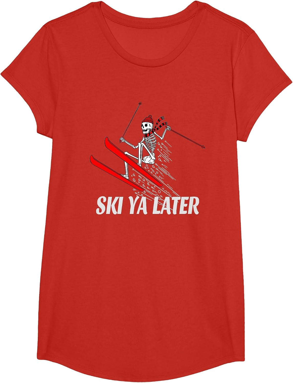 Fun Winter Sports Snow Skiing Lover Ski Ya Later Skeleton T-Shirt - Girls Red