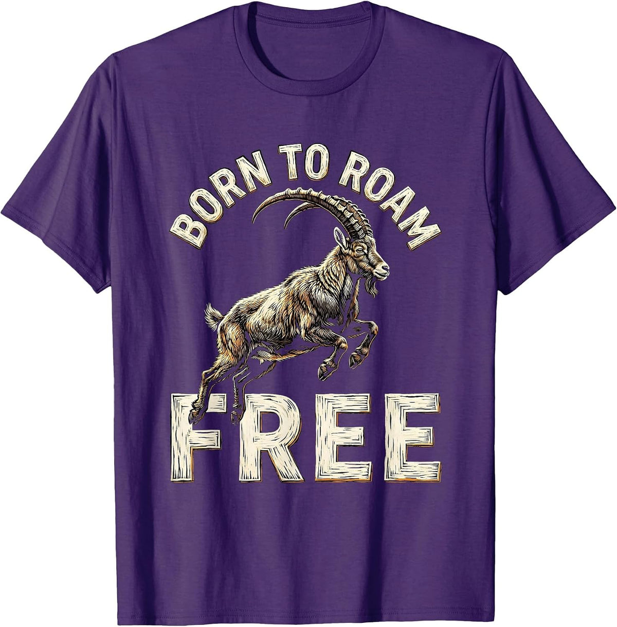 Born to Roam Free Wild Goat Nature Design T-Shirt - Purple