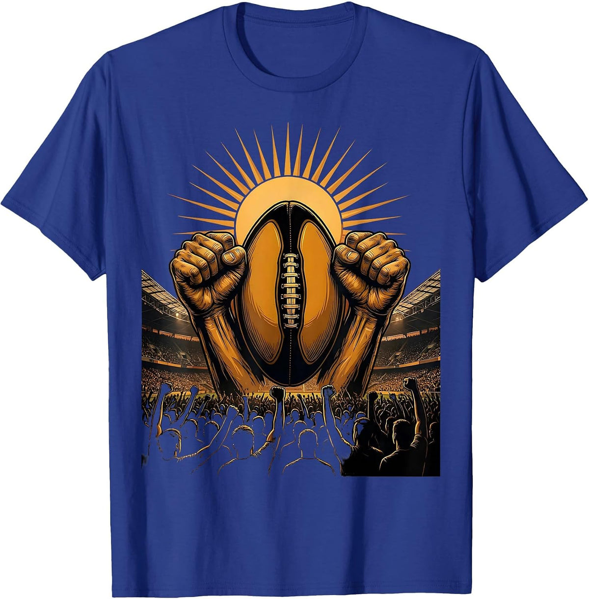 Rugby Crowd Silhouette Dusk Stadium Graphic T-Shirt - Royal Blue