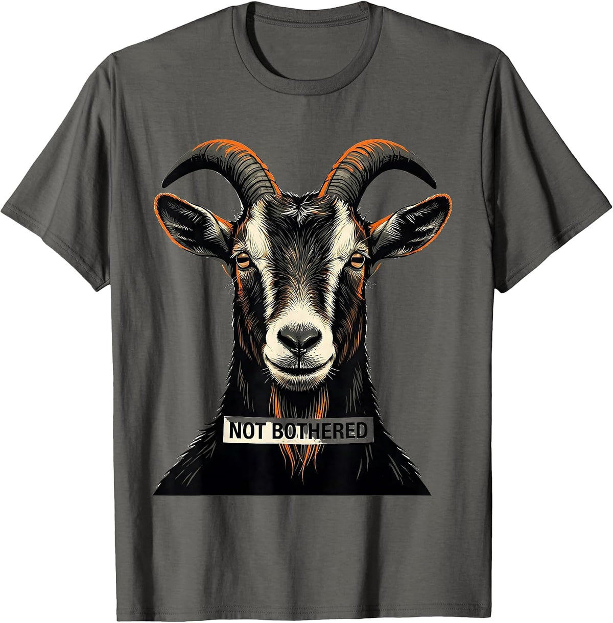 Not Bothered Funny Goat Humor Stencil Graphic Novelty T-Shirt - Asphalt Grey