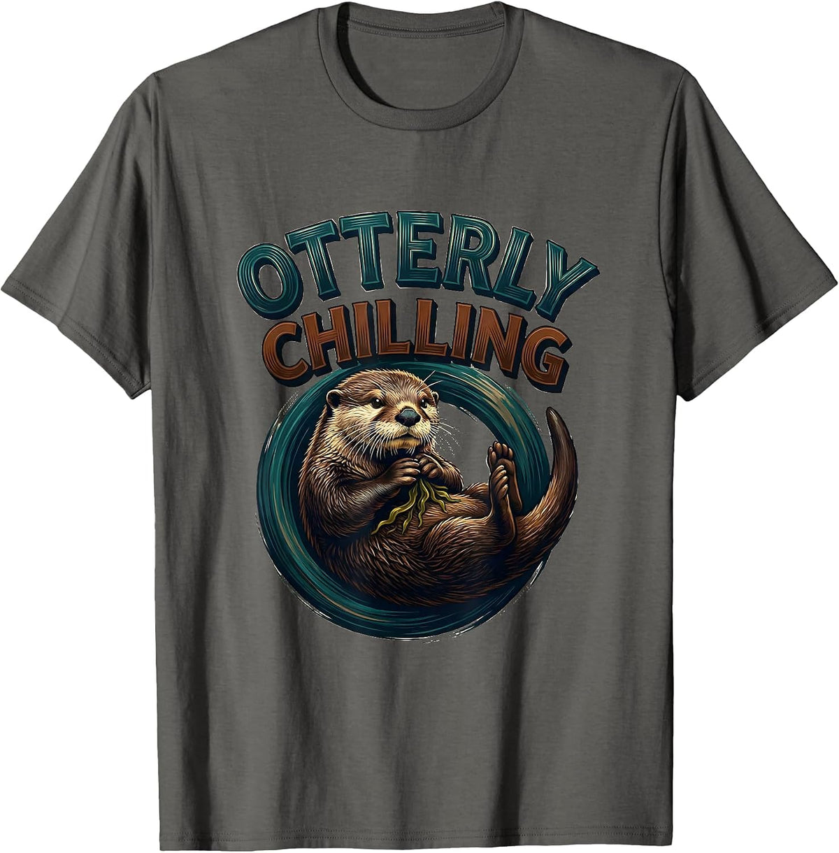 Otterly Chilling Sign Painter Showcard Sea Otter Humor T-Shirt - Asphalt Grey