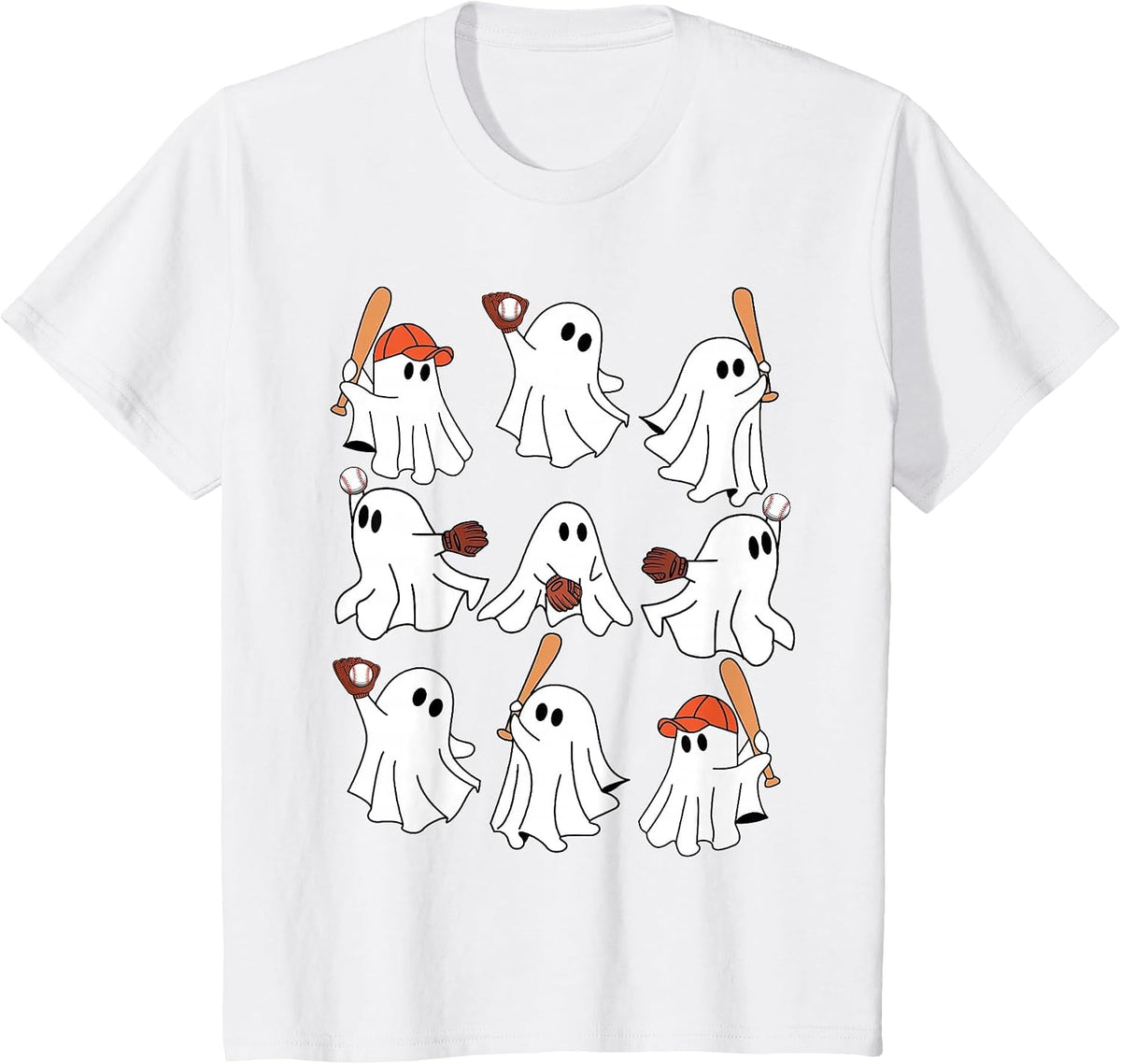 Boo Ghost Halloween Baseball Happy Halloween Baseball Lover T-Shirt - White