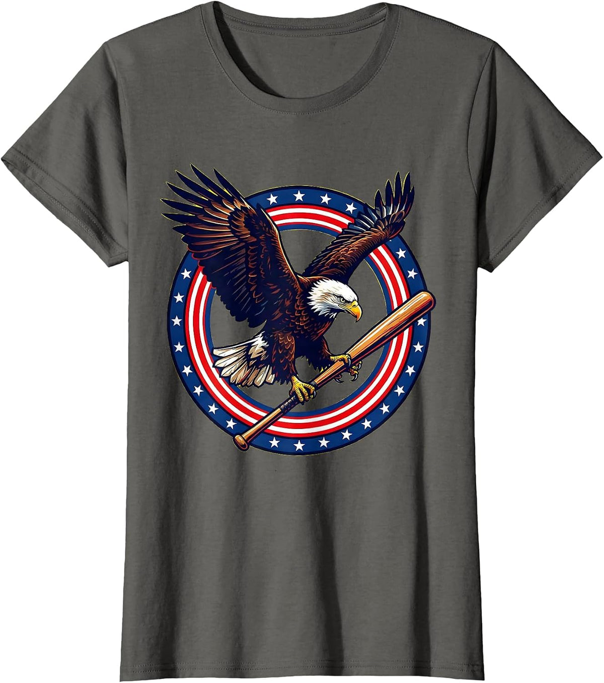 Women's Bald Eagle Perched on Baseball Bat Graphic T-Shirt - Asphalt Grey