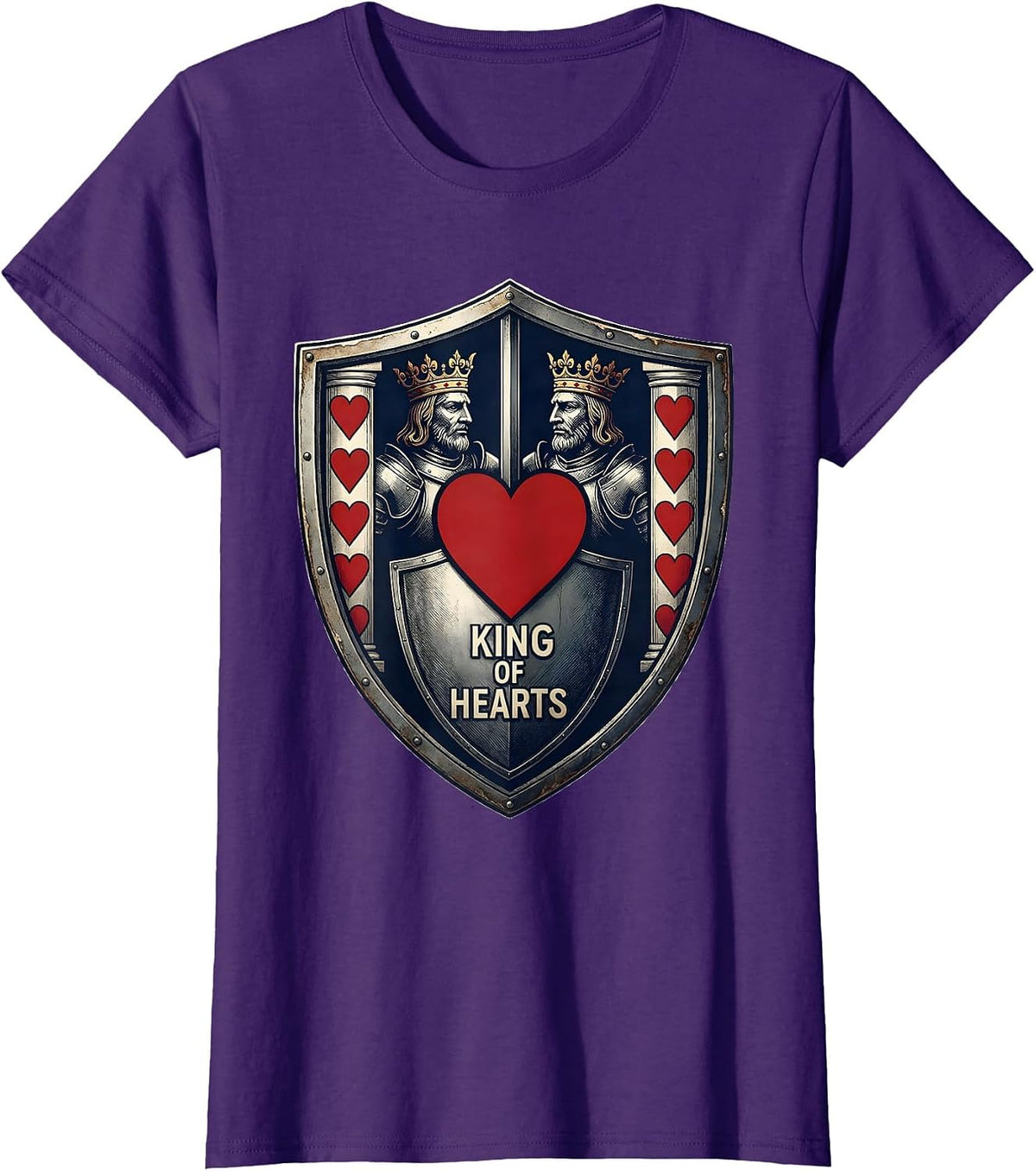 Women's King of Hearts Emblem Poker Player Casino Night Costume T-Shirt - Purple