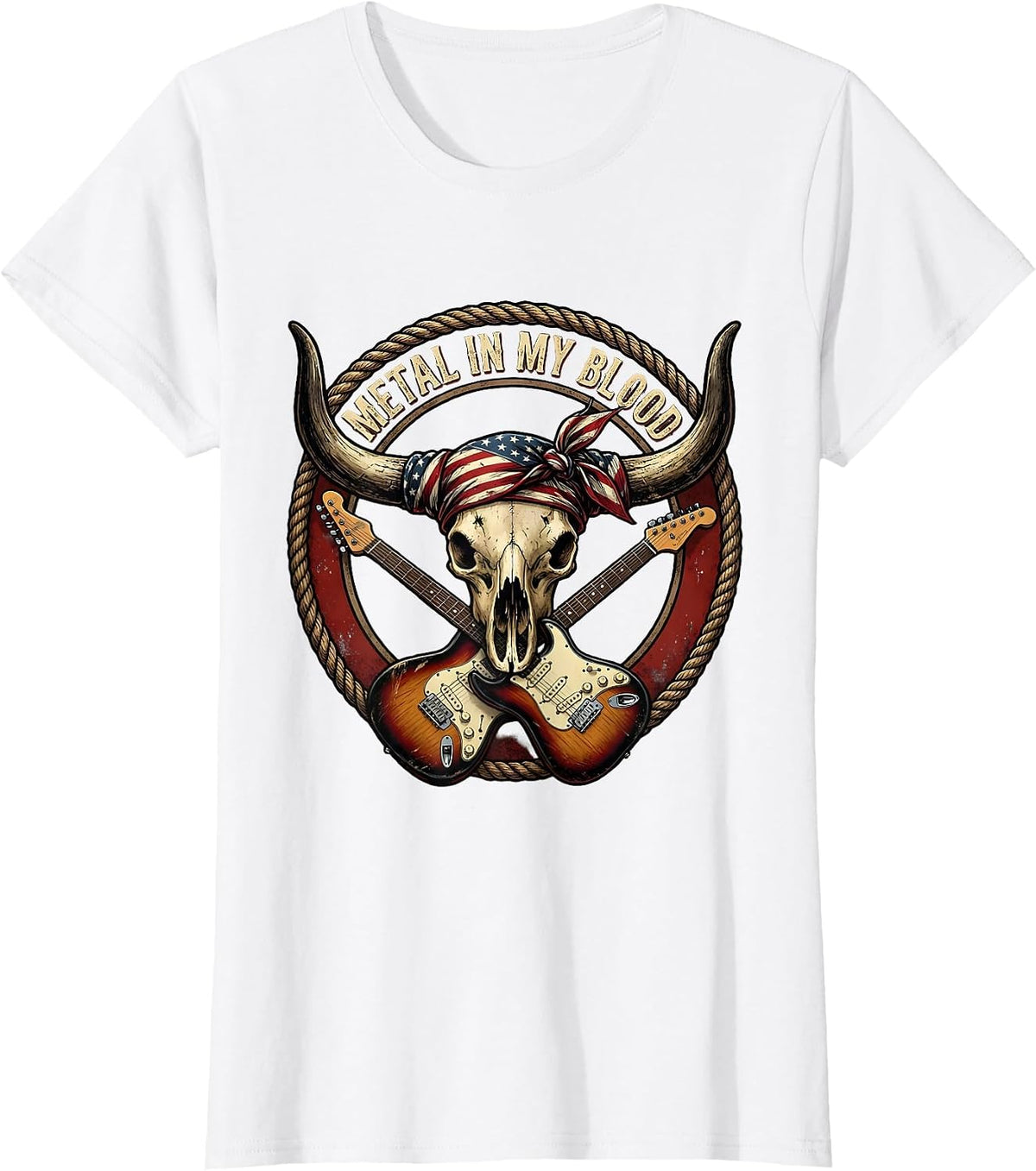 Women's Metal In My Blood Rock Music Graphic Design T-Shirt - White