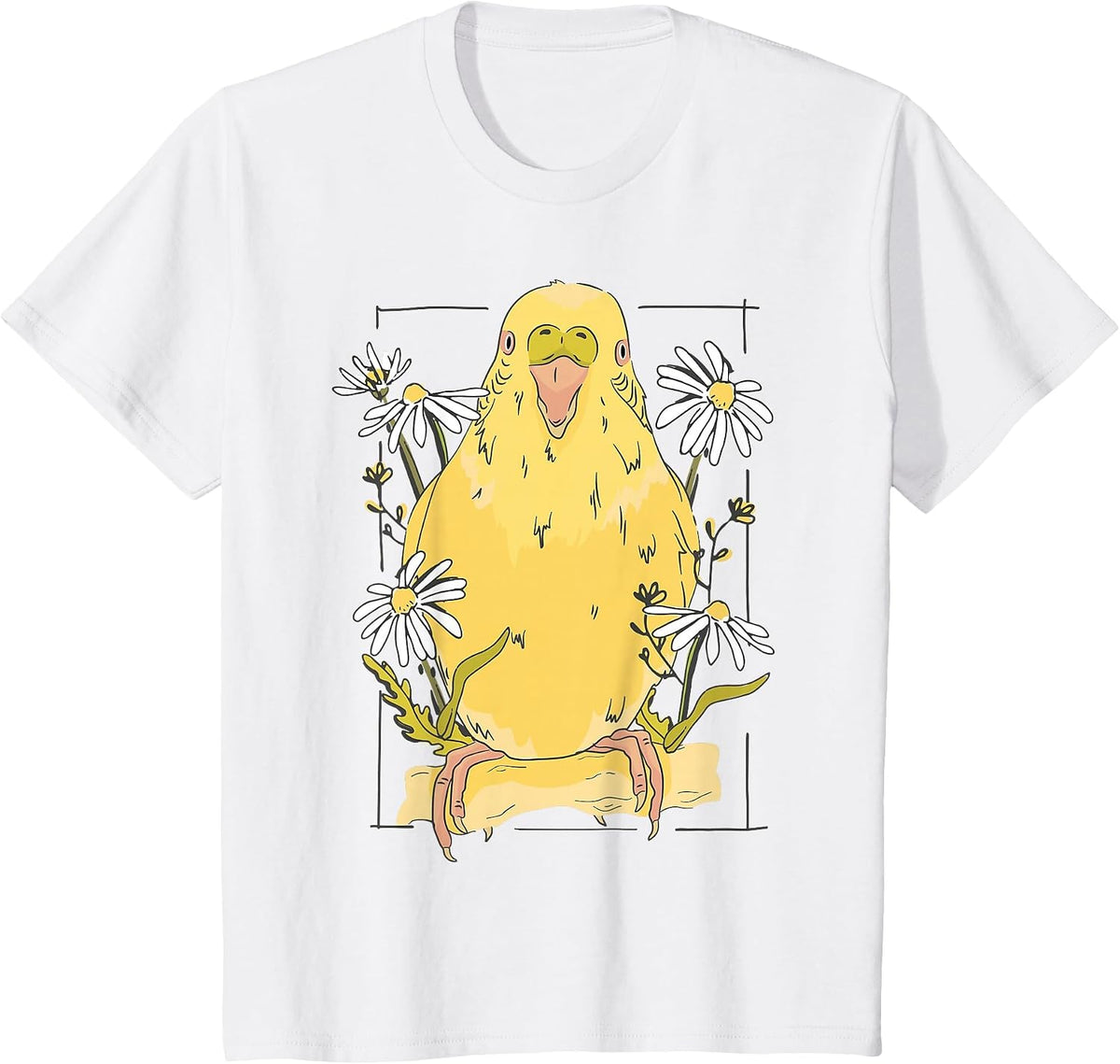 Parakeet with Daisy Yellow Parakeet T-Shirt - White