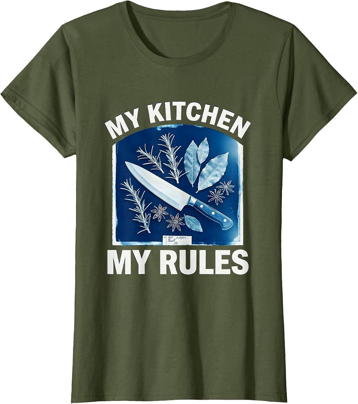 Women's My Kitchen My Rules Chef Cooking Design T-Shirt - Olive Green